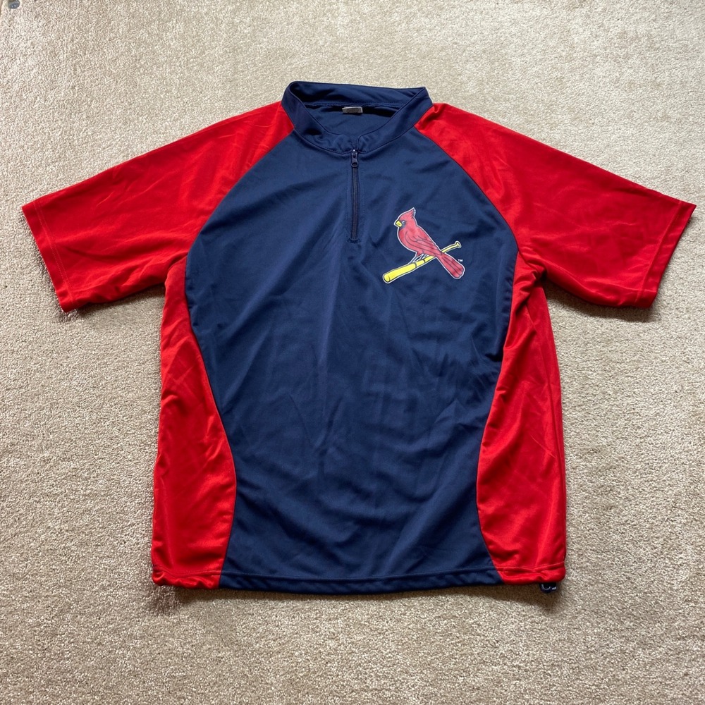 St Louis Cardinals Baseball Pullover Shirt Mens XL Red Navy‎ Blue Quarter Zip
